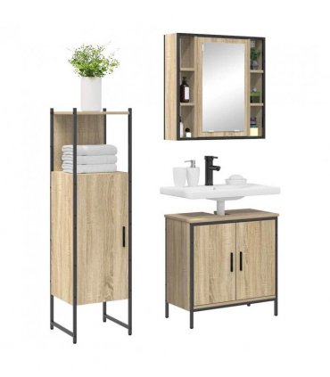 vidaXL Bathroom Furniture Set with Shelf 3 pcs Brown Engineered wood