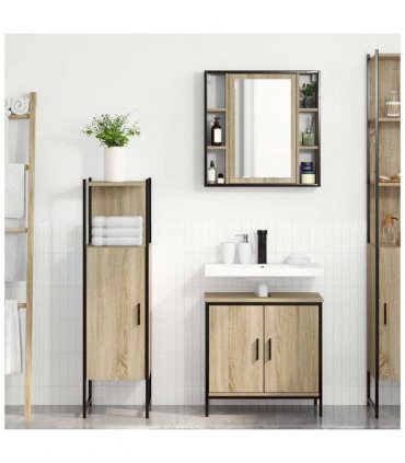 vidaXL Bathroom Furniture Set with Shelf 3 pcs Brown Engineered wood