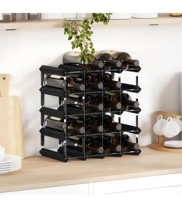 vidaXL Wine Rack for 20 Bottles Black Solid Pine Wood