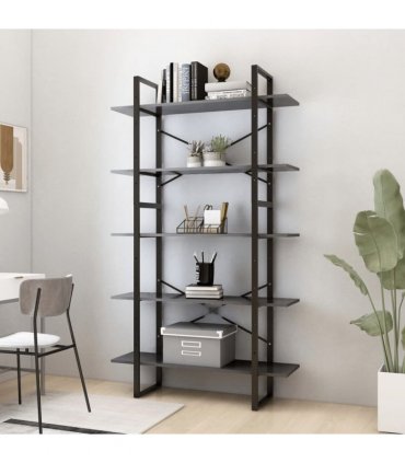 vidaXL 5-Tier Book Cabinet Grey 100x30x175 cm Engineered Wood
