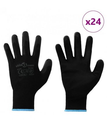 vidaXL Work Gloves 24 pcs Black 9 / L Polyester