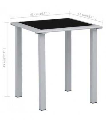 vidaXL Garden Table Black and Silver 41x41x45 cm Steel and Glass