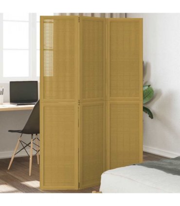 vidaXL Room Divider 3 Panels Brown Solid Wood Paulownia
