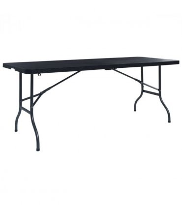 vidaXL Folding Garden Table Black 180x75x72 cm HDPE Imitation Rattan