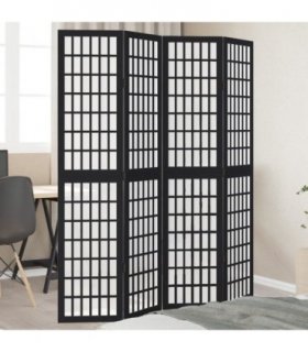 vidaXL Room Divider 4 Panels Black Solid Wood Paulownia