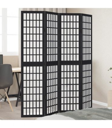 vidaXL Room Divider 4 Panels Black Solid Wood Paulownia