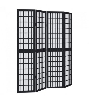 vidaXL Room Divider 4 Panels Black Solid Wood Paulownia