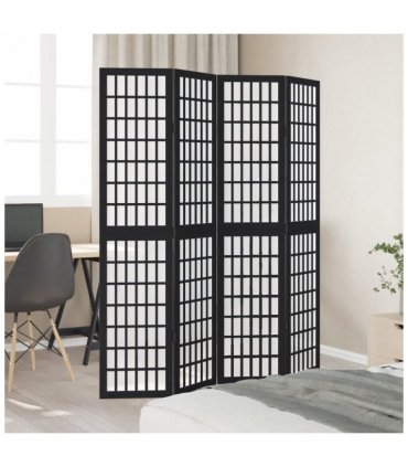 vidaXL Room Divider 4 Panels Black Solid Wood Paulownia