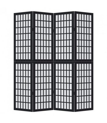 vidaXL Room Divider 4 Panels Black Solid Wood Paulownia