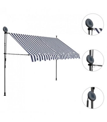 vidaXL Manual Retractable Awning with LED 250 cm Blue and White