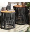 vidaXL Garden Side Tables 2 pcs with Wooden Top Black Poly Rattan