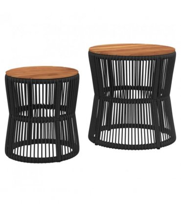 vidaXL Garden Side Tables 2 pcs with Wooden Top Black Poly Rattan