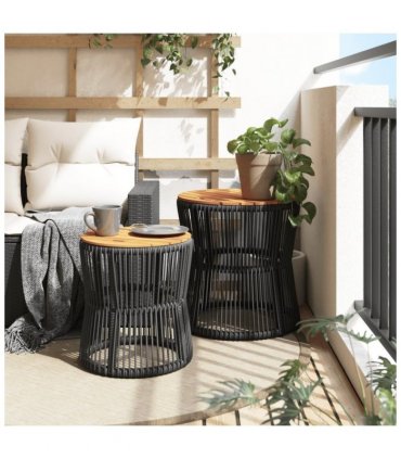 vidaXL Garden Side Tables 2 pcs with Wooden Top Black Poly Rattan