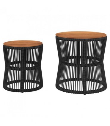 vidaXL Garden Side Tables 2 pcs with Wooden Top Black Poly Rattan