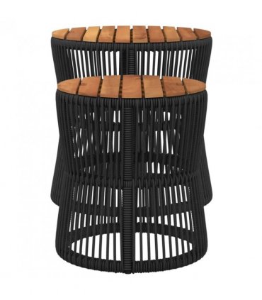 vidaXL Garden Side Tables 2 pcs with Wooden Top Black Poly Rattan