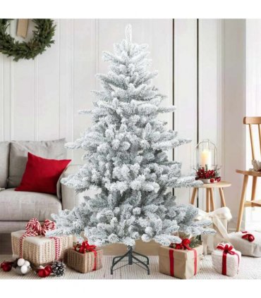 vidaXL Artificial Hinged Christmas Tree Snow Flocked White 150 cm