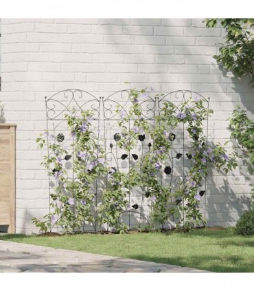 vidaXL Garden Fence 3 pcs Black 110.5 x 42.5 cm Steel