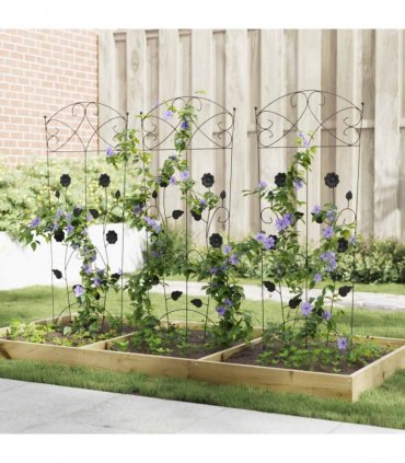 vidaXL Garden Fence 3 pcs Black 110.5 x 42.5 cm Steel