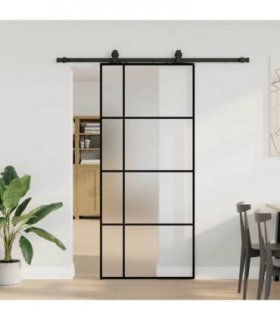 vidaXL Sliding Door with Hardware Set Black 90x205 cm ESG Glass