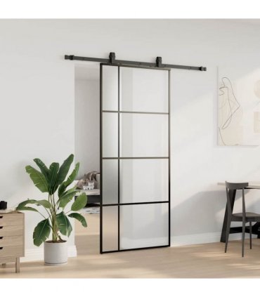 vidaXL Sliding Door with Hardware Set Black 90x205 cm ESG Glass