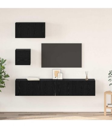 vidaXL TV Cabinet Set Wall-mounted 4 pcs Black Oak Engineered Wood