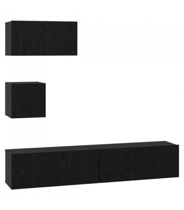 vidaXL TV Cabinet Set Wall-mounted 4 pcs Black Oak Engineered Wood
