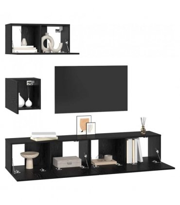 vidaXL TV Cabinet Set Wall-mounted 4 pcs Black Oak Engineered Wood