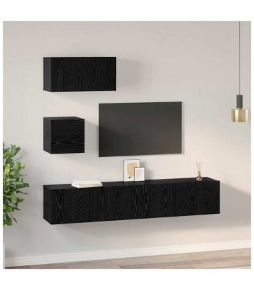 vidaXL TV Cabinet Set Wall-mounted 4 pcs Black Oak Engineered Wood