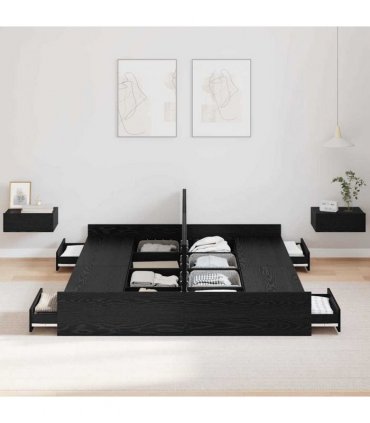 vidaXL Storage Bed Frame Black Oak 160 x 200 cm Engineered Wood