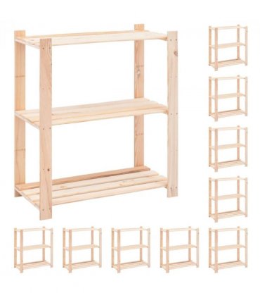 vidaXL 3-Tier Storage Racks 10 pcs 80x38x90 cm Solid Pinewood 150 kg