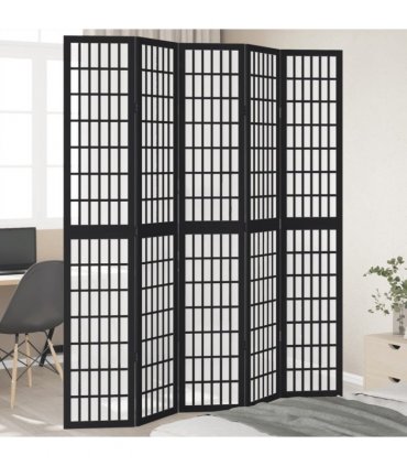 vidaXL Room Divider 5 Panels Black Solid Wood Paulownia