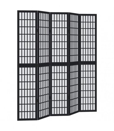 vidaXL Room Divider 5 Panels Black Solid Wood Paulownia