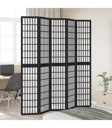 vidaXL Room Divider 5 Panels Black Solid Wood Paulownia