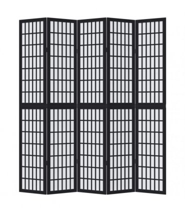 vidaXL Room Divider 5 Panels Black Solid Wood Paulownia