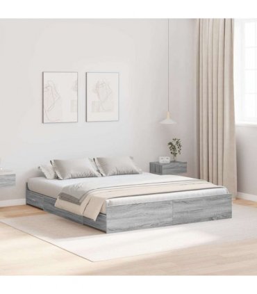 vidaXL Storage Bed Frame Grey Sonoma 160 x 200 cm Engineered Wood
