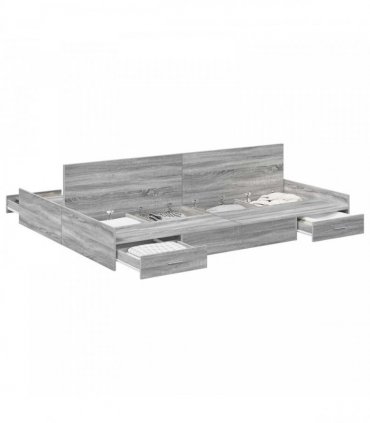 vidaXL Storage Bed Frame Grey Sonoma 160 x 200 cm Engineered Wood