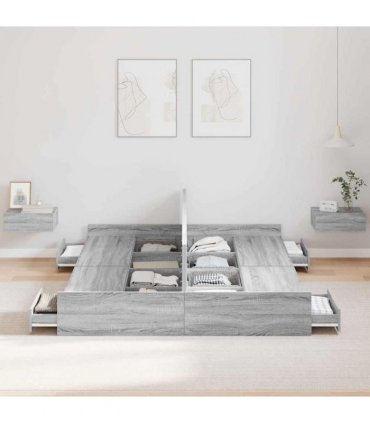 vidaXL Storage Bed Frame Grey Sonoma 160 x 200 cm Engineered Wood