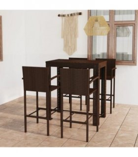 vidaXL Garden Bar Set | Brown | PE rattan | 5 Piece Set | Footrest