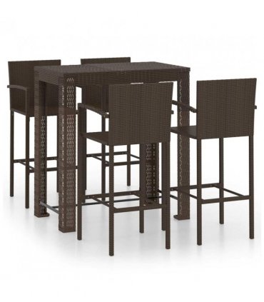 vidaXL Garden Bar Set | Brown | PE rattan | 5 Piece Set | Footrest