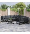 vidaXL Garden Sofa Set with Cushion 9 pcs Black Steel