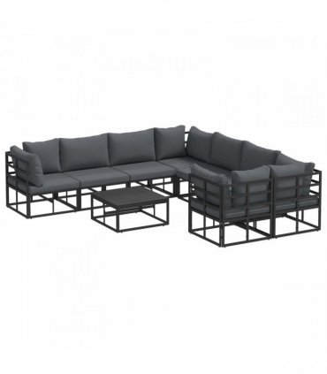 vidaXL Garden Sofa Set with Cushion 9 pcs Black Steel