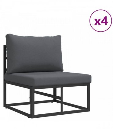 vidaXL Garden Sofa Set with Cushion 9 pcs Black Steel