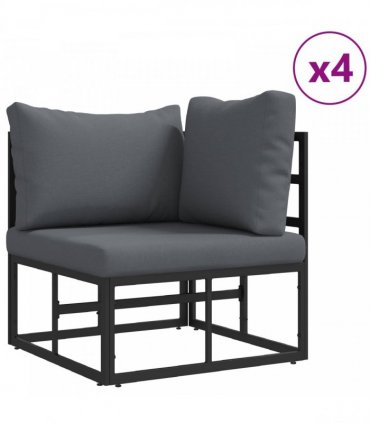 vidaXL Garden Sofa Set with Cushion 9 pcs Black Steel