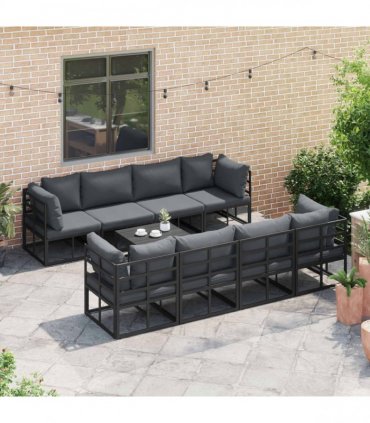vidaXL Garden Sofa Set with Cushion 9 pcs Black Steel