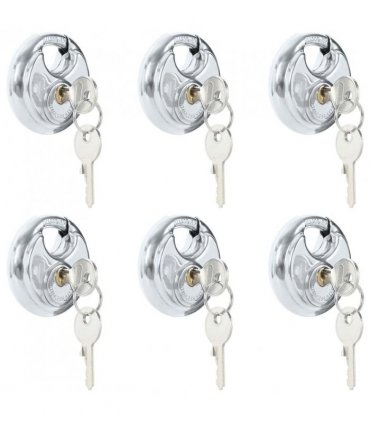 vidaXL Discus Locks with Keys 6 pcs Silver 6 x 2.3 x 6 cm