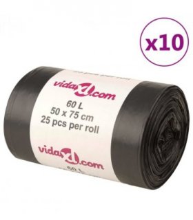 vidaXL Bin Bags 250 pcs Black 60 L