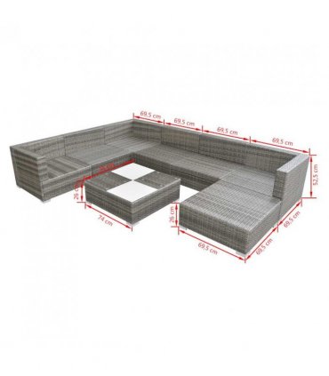 vidaXL Patio Furniture | Grey | Powder-coated steel frame | 8 Piece Set