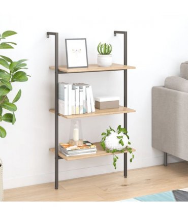 vidaXL 3-Tier Leaning Shelf Light Brown and Black 64x35x120.5 cm
