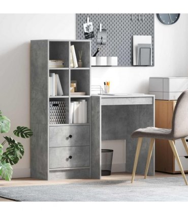 vidaXL Desk with Drawer with Shelf with Storage 2 pcs Concrete Grey