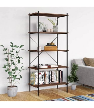 vidaXL 5-Tier Shelving Unit Black and Dark Wood 80x40x163 cm